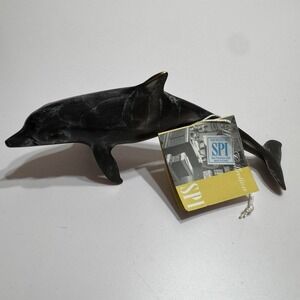 SPI San Pacific Int'l Brass Luck Of The Sea Dolphin Swimming Statue Figure Black